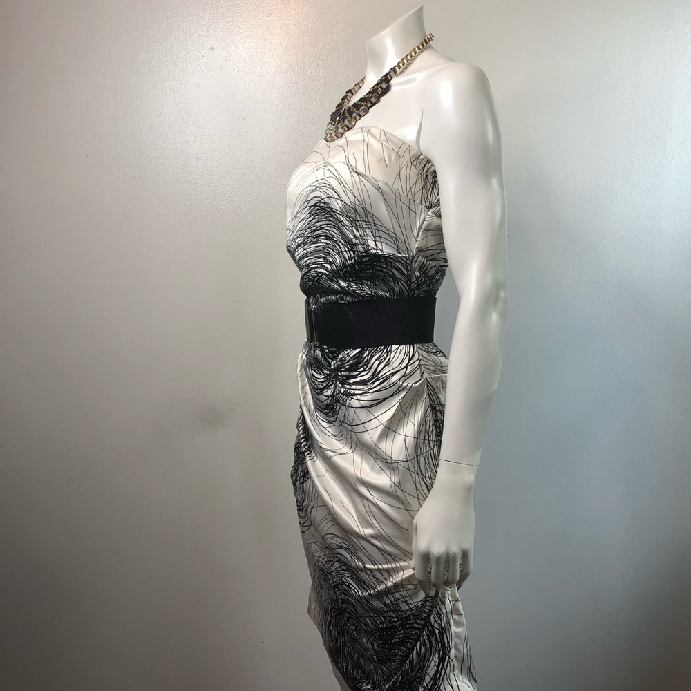 Strapless white dress with black detail